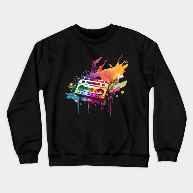 Funky Music Tape Recorder, Watercolour Painting Crewneck Sweatshirt by KOTOdesign